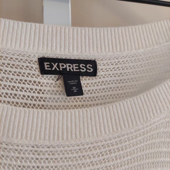 Express Women's Medium White Sheer Knit Sweater Pullover Dolman Batwing - Picture 2 of 6